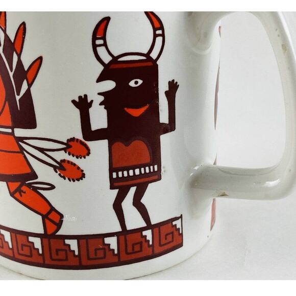 Native American Kachina Chief Bird Bull Coffee Mug Cup Tribal Aboriginal Art Red - Picture 3 of 9